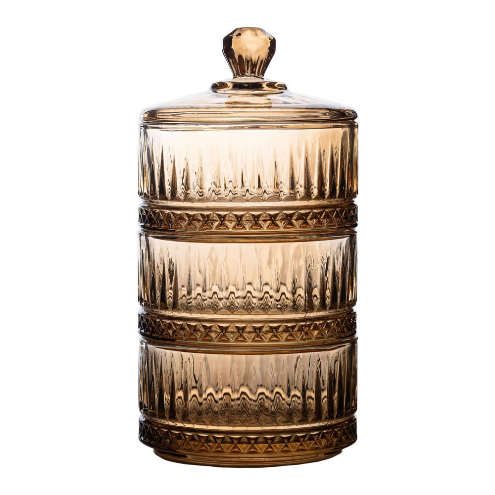 Yiwu Цукерниця триярусна скляна Ø 10 см ваза цукерниця кругла з кришкою HP-YH-73 Коломия - фото 1