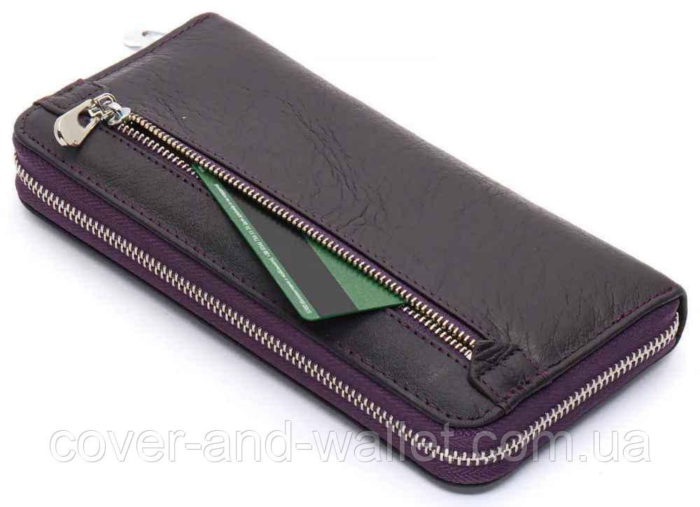 Місткий жіночий шкіряний гаманець на блискавці фіолетового кольору ST Leather 201 Київ - фото 8