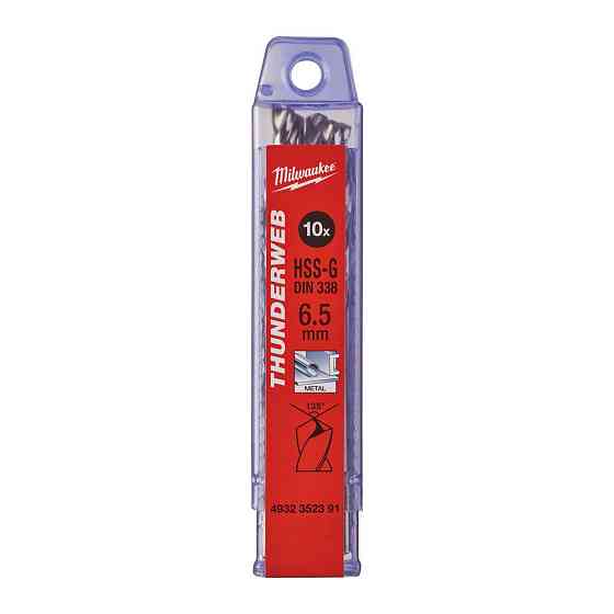 Свердло по металу THUNDERWEB HSS-G MILWAUKEE DIN338, діаметр 6,5 x 101 мм (10шт), пластикова коробка Одесса