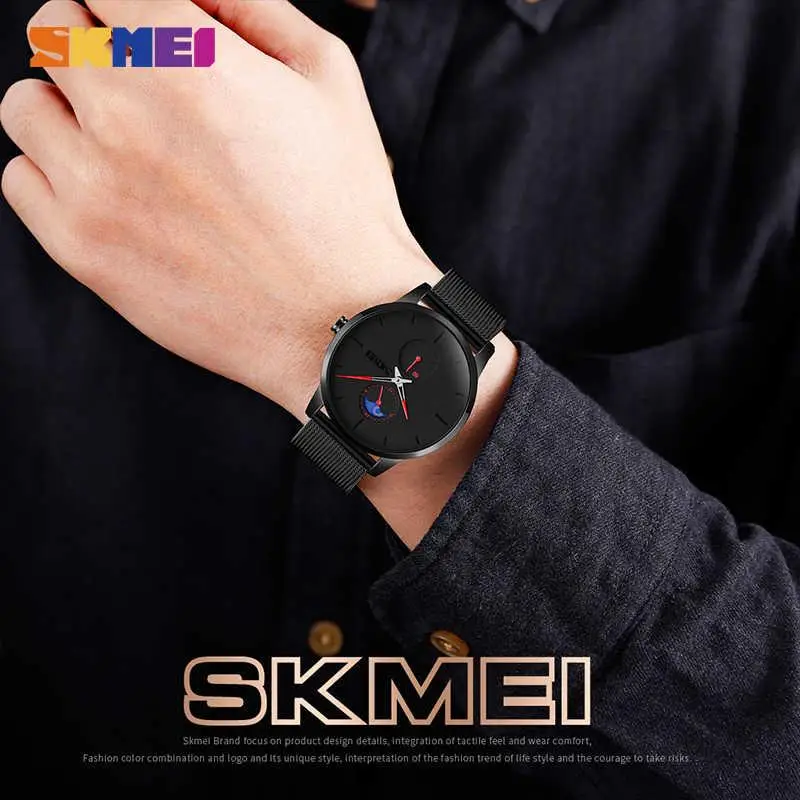Мужские классические часы Skmei 9208 (Черные с красными стрелками) Винница - изображение 6