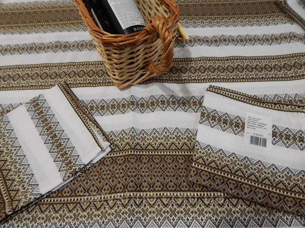 Кавова скатертина з серветками вишита на бавовні Київ - фото 8
