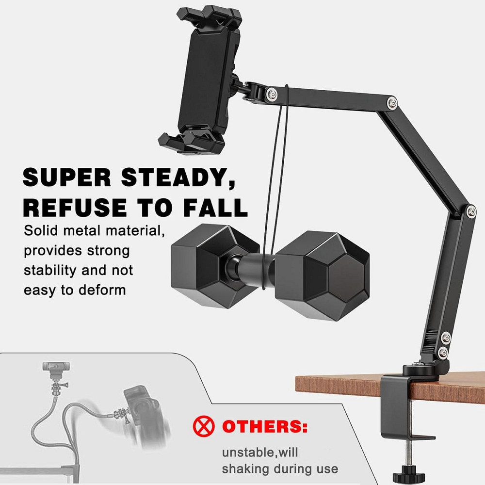 Тримач для планшета на стіл і ліжко 360° регульований для 4.7–13.5" алюмінієвий чорний Київ - фото 5