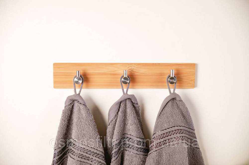 Планка Axentia Боня самоклеющаяся с 3 крючками 28х5х3см нерж бамбук (133846) Киев - изображение 8