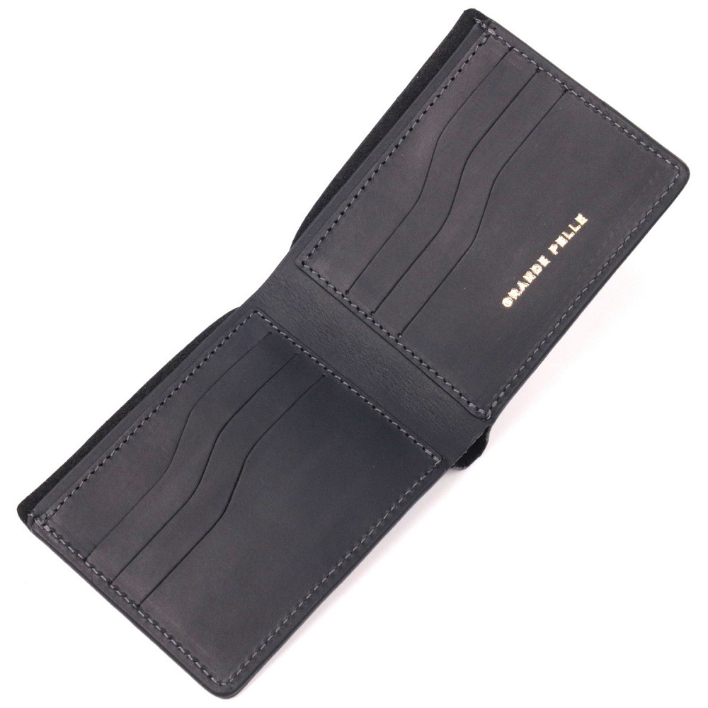 Отличный кожаный кошелек без застежки Слава ЗСУ GRANDE PELLE 16754 Черный Киев - изображение 5