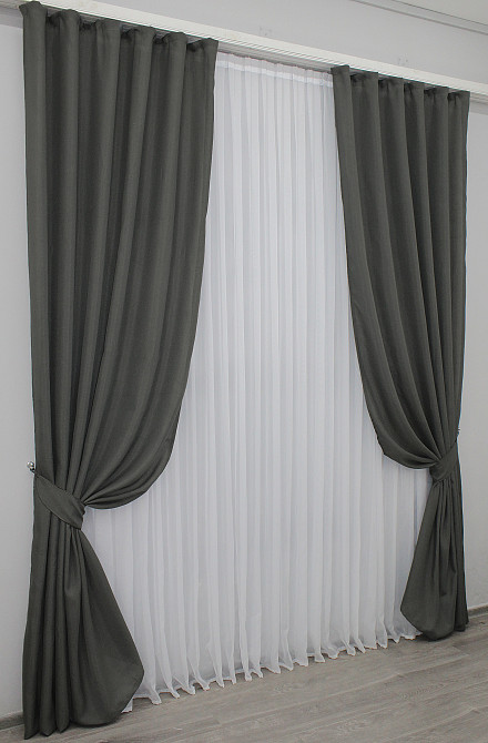 Комплект готових штор VR-Textil Льон Льон Мішковина № 1234ш Сірий 100х270 см 2 шт (31-496) Київ - фото 3