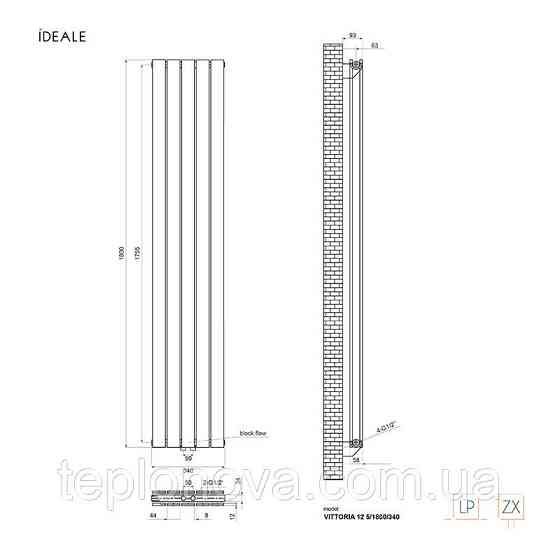 Дизайнерский радиатор 1800/340 (мм) чёрный мат IDEALE VITTORIA (универсальное подключение) 12 5/1800/340 Черновцы