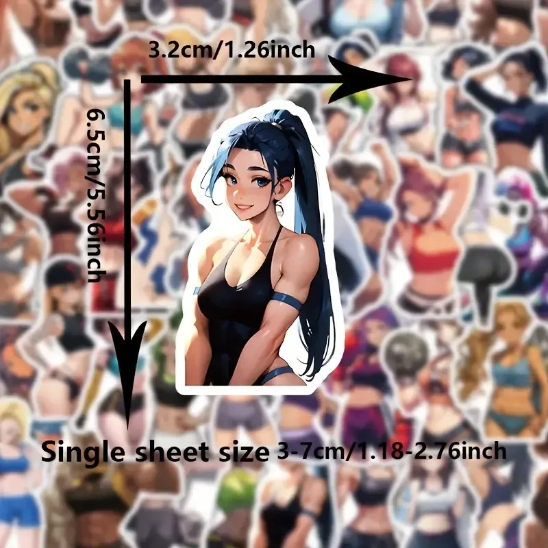 Набор стикеров 50 штук фитнес девушки ПВХ для декора ноутбука телефона блокнота Киев - изображение 2