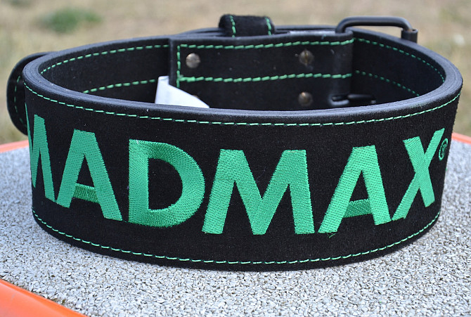 Пояс для важкої атлетики MadMax MFB-301 Suede Single Prong шкіряний Black/Green L Кам'янське - фото 3