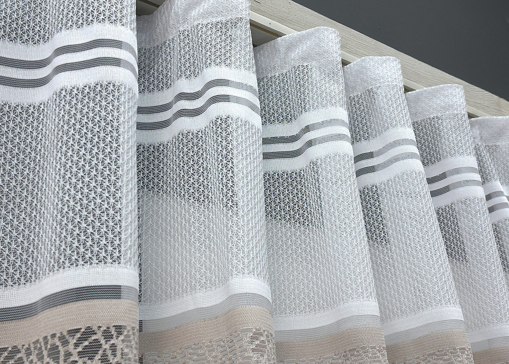 Короткий тюль VR-Textil 1948т Жаккард Белый с капучино 300х145 см (42-0904) Киев - изображение 7