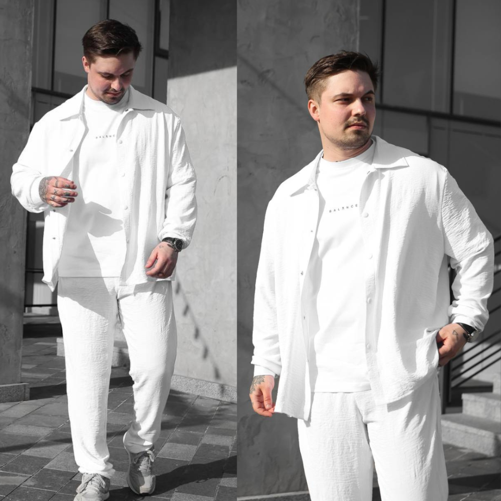 Мужской летний костюм Casual рубашка и штаны Оверсайз жатка весна лето SANE белый XL Одесса - изображение 1