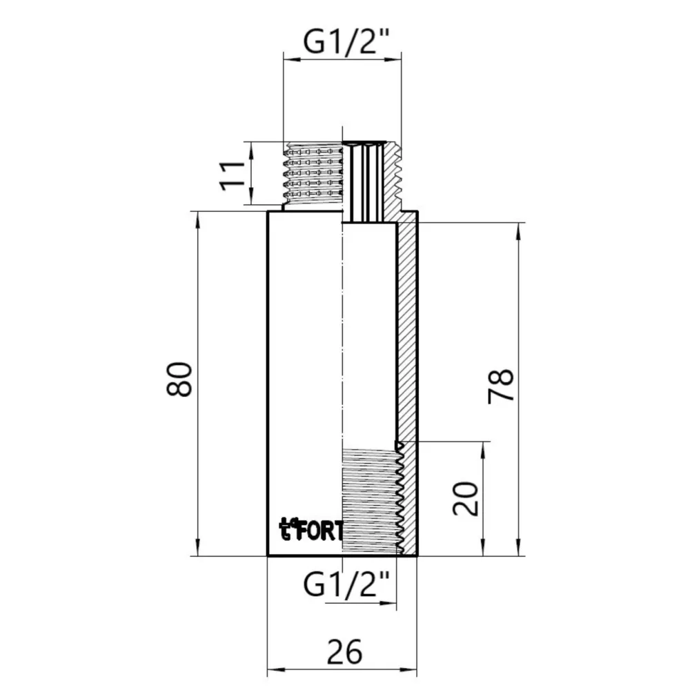 Thermo Alliance Forte Подовжувач хромований 1/2" ВН 80 мм TAF1301580 Київ - фото 2