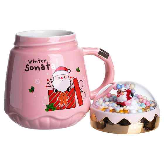 Чашка порцелянова з кришкою Christmas 400 (мл) Рожева Yiwu FM-CS-41C Коломия