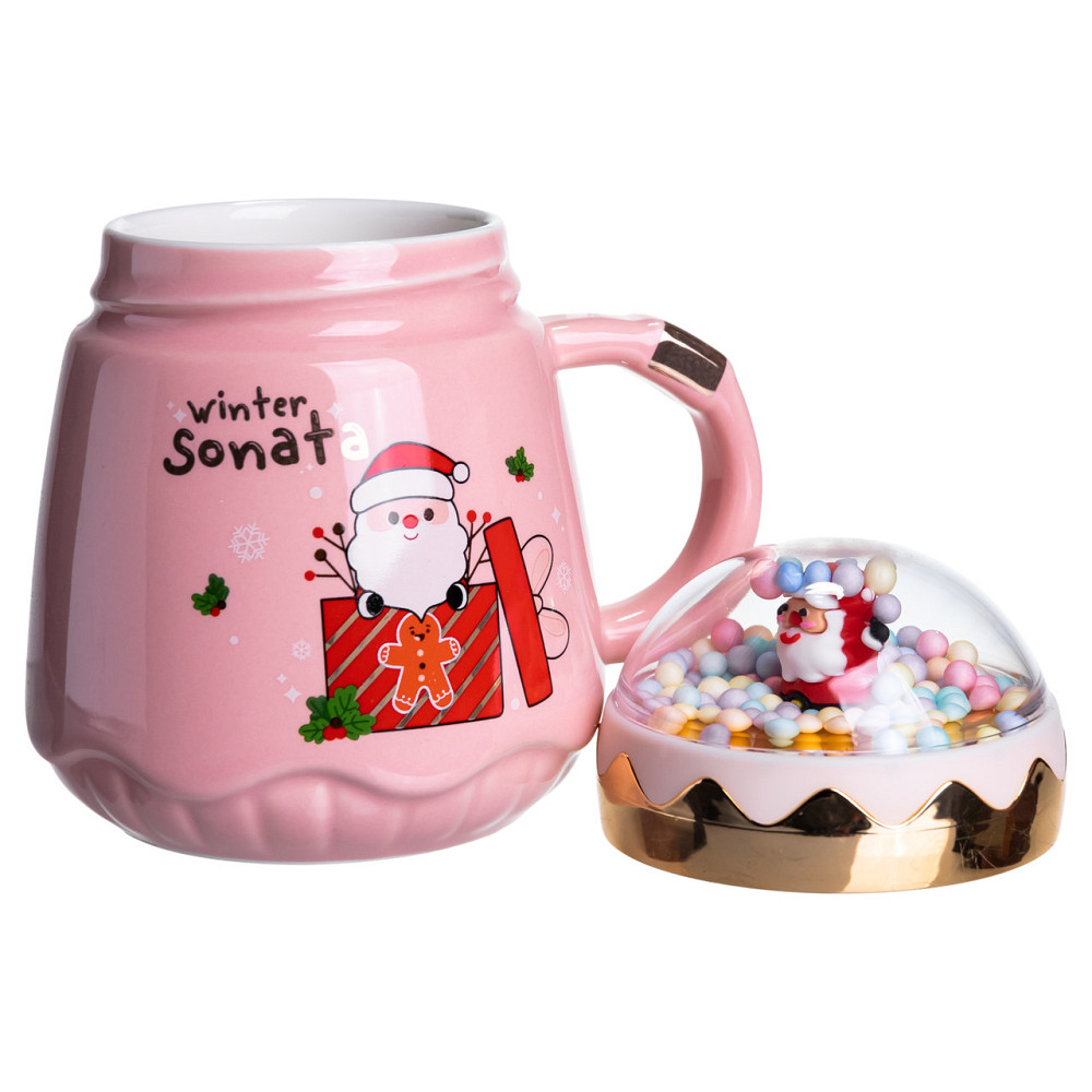 Чашка порцелянова з кришкою Christmas 400 (мл) Рожева Yiwu FM-CS-41C Коломия - фото 4