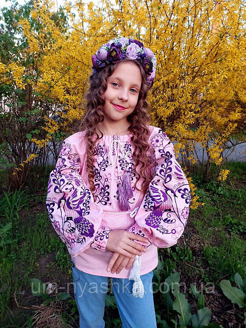 Дитяча вишиванка на натуральному полотні Зозулька рожево-малинова Кривий Ріг - фото 5