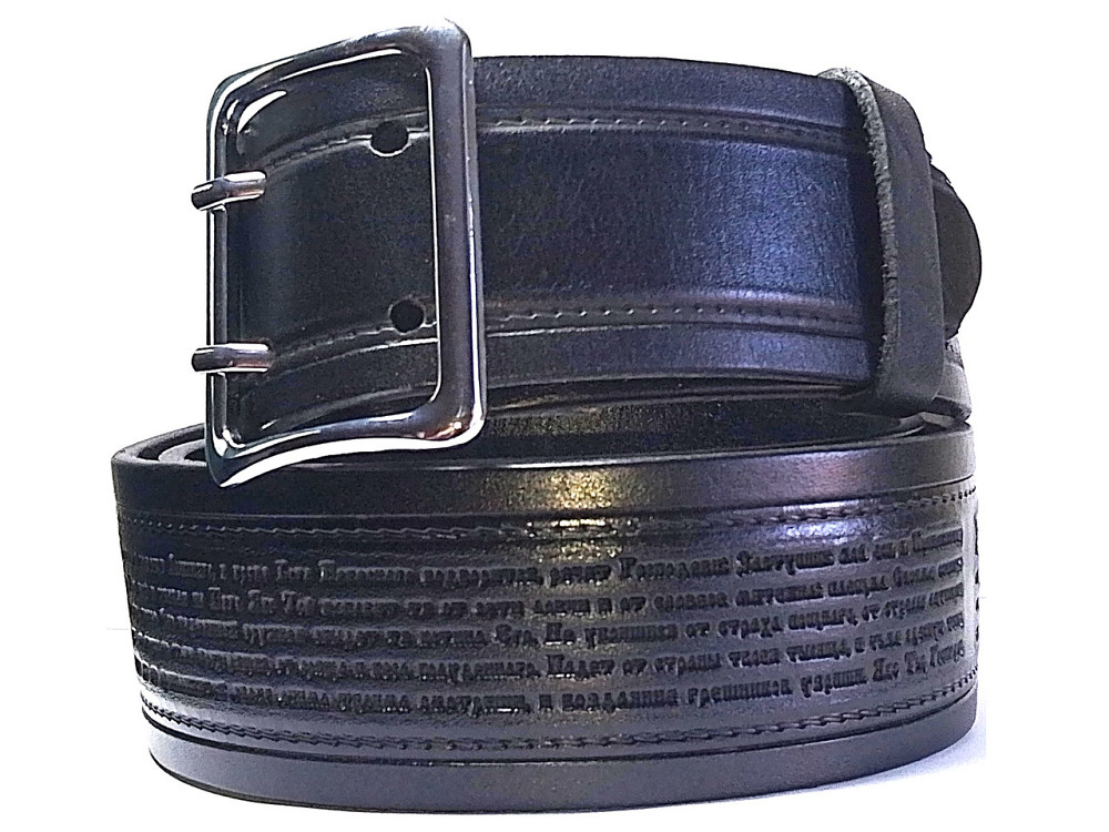 Ремень портупея кожаный с молитвами снаружи чёрный, ширина 50мм, длина Одесса - изображение 1