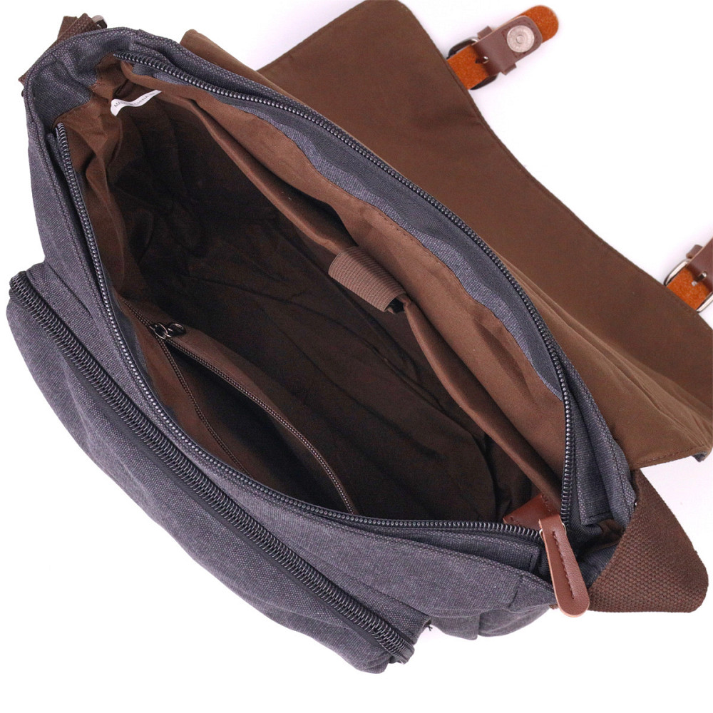 Мужская сумка для ноутбука с клапаном текстильная 21240 Vintage Черная Киев - изображение 6