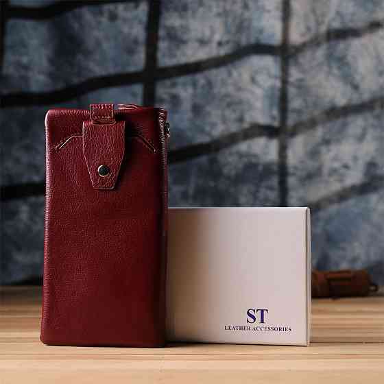 Шкіряний жіночий гаманець-клатч із відділенням під телефон Бордовий (ST Leather) Київ