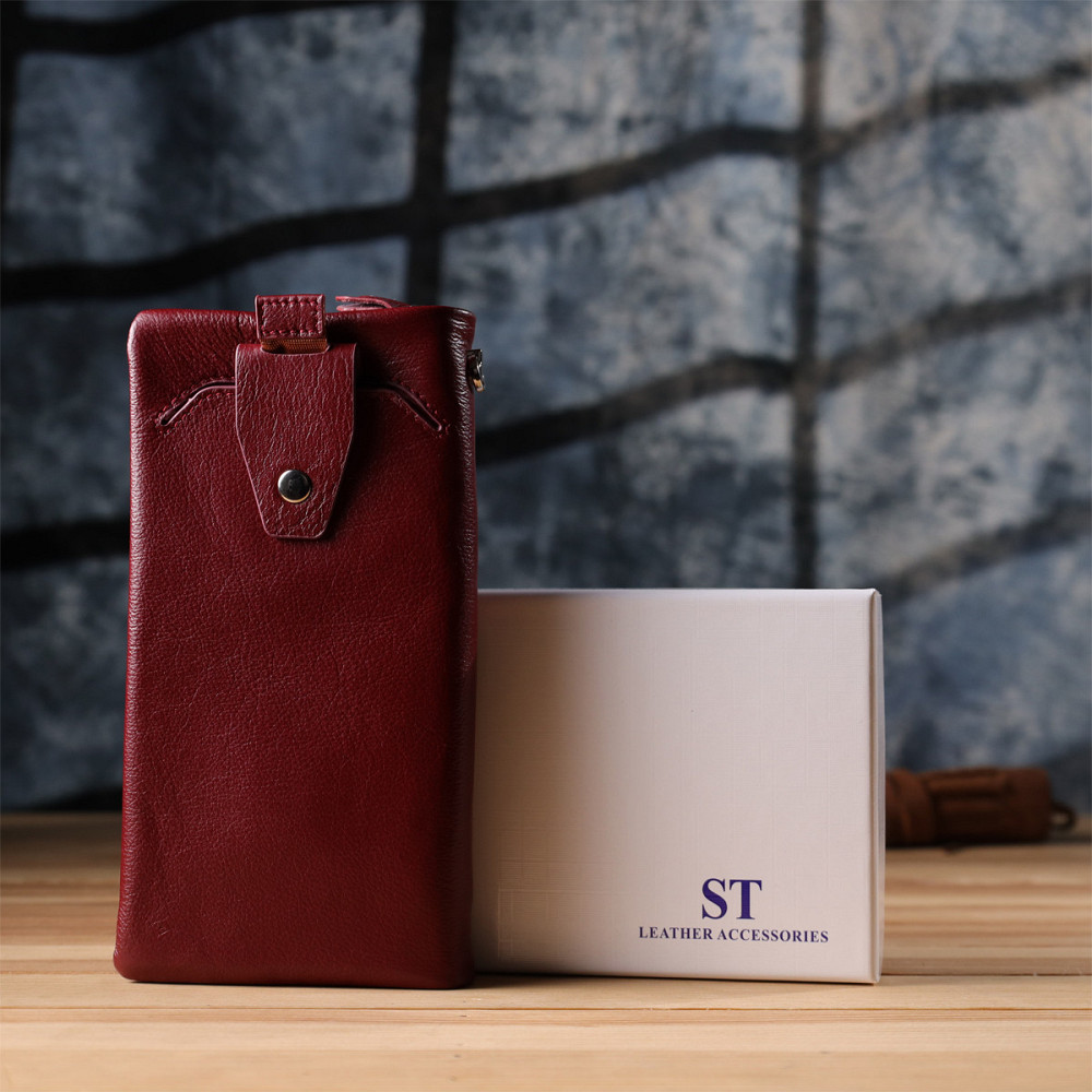 Кожаный женский кошелек-клатч с отделением под телефон Бордовый (ST Leather) Киев - изображение 4