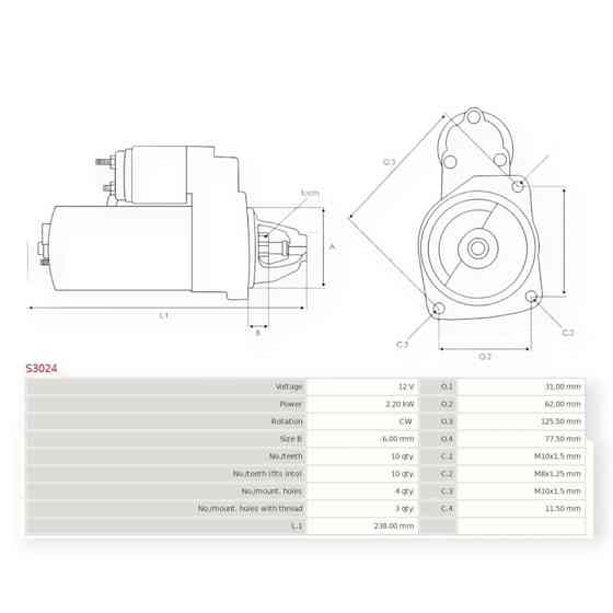 Стартер автомобіль Рено Master, Trafic, автомобіль Опель Movano 2.2-2.5D (2000-) (12В, 2кВт, 10 зуб) Мукачево