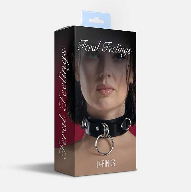 Нашийник для фіксації з натуральної шкіри Feral Feelings - D-Rings Black Sex Aura Київ - фото 2