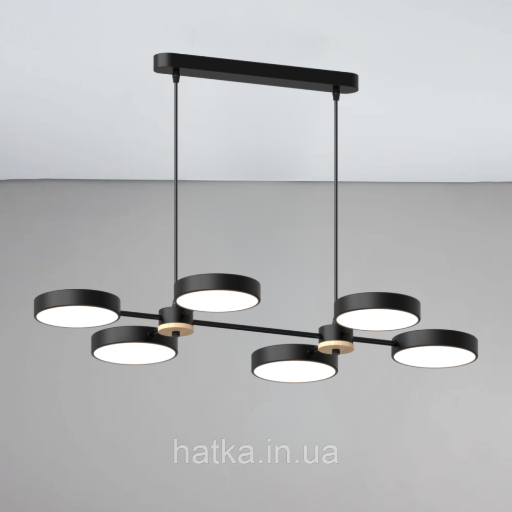 Люстра підвісна світлодіодна Sirius B X13284/6 BK+WOOD чорна Київ - фото 1