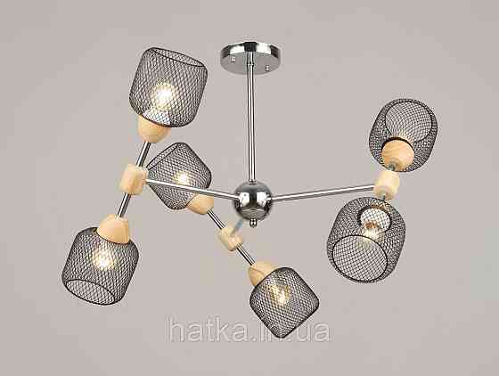 Люстра потолочная на 6 плафонов VALESO K2347/6, патрон E27, подвесная, Хром+Дерево K2347/6 Киев