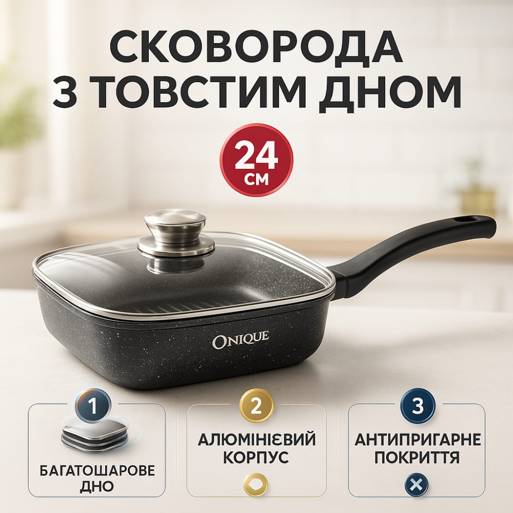 Якісна алюмінієва антипригарна сковорода Unique UN-4011 24см, Сковорода з алюмінієвим корпусом NT-52 Львів - фото 14