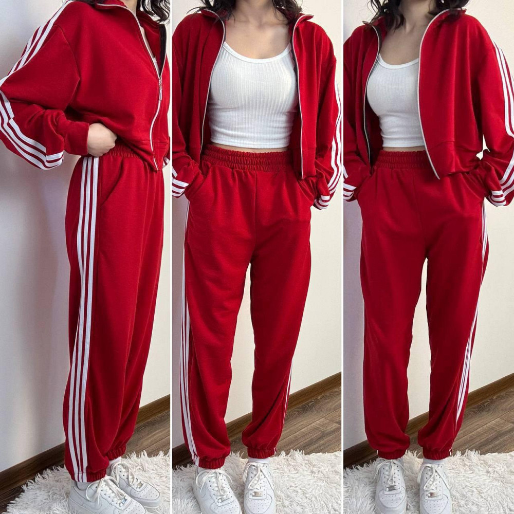Женский повседневный спортивный костюм двойка: кофта и штаны с лампасами турецкая двунитка 42/44, Красный Одесса - изображение 1