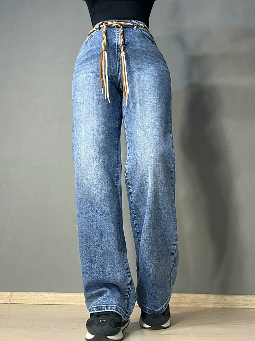 Джинси жіночі DKNSEL 2817 палаццо стрейчеві з плетеним поясом блакитні, блакитний, 27, 27, 74 см, 99 см Київ - фото 12