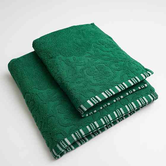 Набор махровых полотенец с орнаментом 2шт GM Textile 50х90см, 70х140см 400г/м2 (Зеленый) Сумы