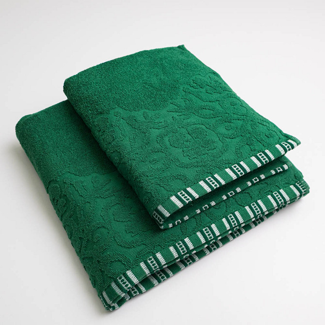 Набір махрових рушників з орнаментом 2шт GM Textile 50х90см, 70х140см 400г/м2 (Зелений) Суми - фото 1