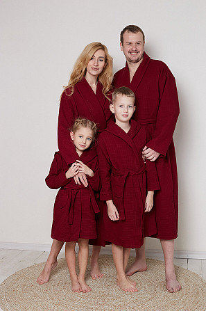 Халат вафельний Ideal Textile довгий бордовий (56860619) Чернівці - фото 3