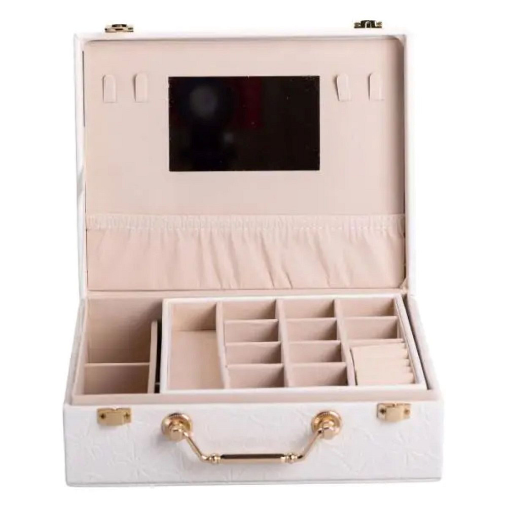 Скринька для прикрас з еко шкіри 2 яруси із дзеркалом органайзер для ювелірних виробів HP-5-15W Коломия - фото 1