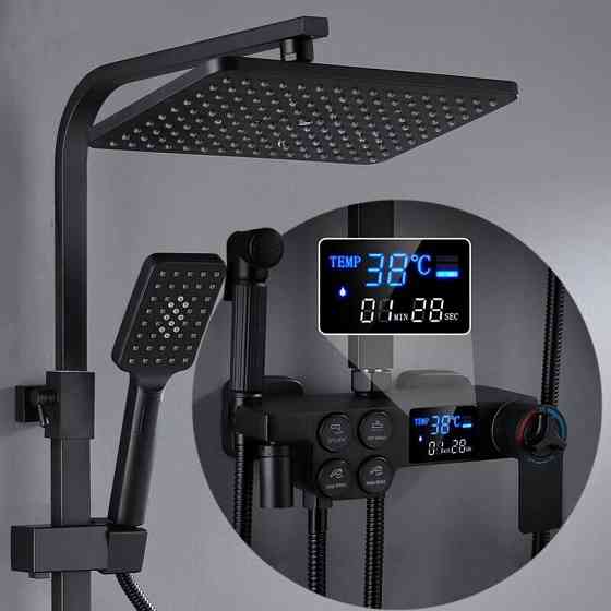 Душевая система хром черный,термостатический набор для душа-4 функции (245114600) Киев