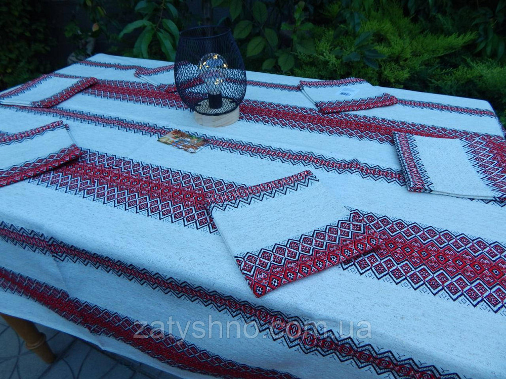 Червона скатертина з сетами на льону Київ - фото 10