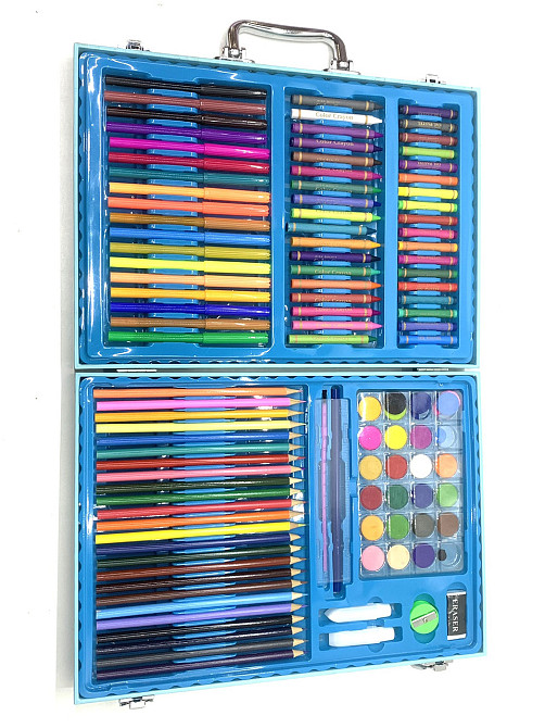 Дитячий набір для малювання 128 елементів крейда олівці фарби фломастери в валізці Блакитний (З 56366) Чернигов - изображение 3