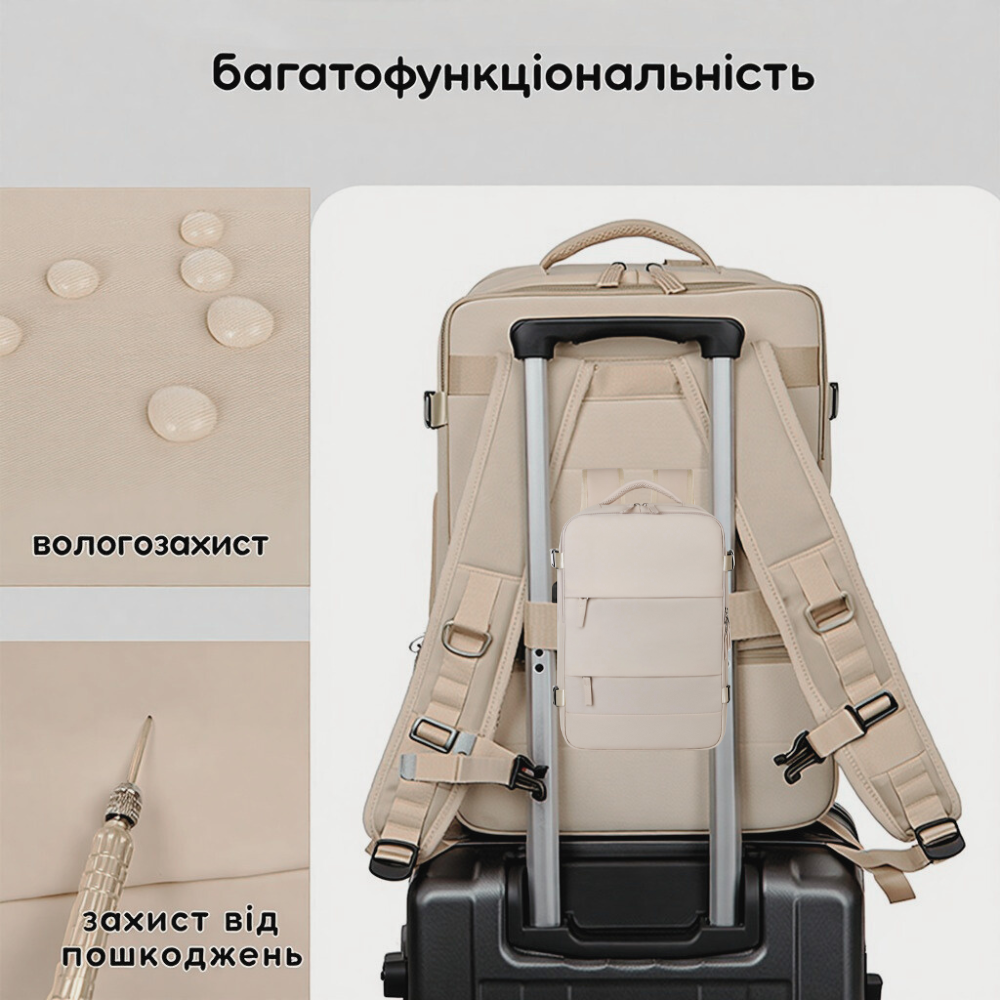 Рюкзак городской для путешествий дорожный с влагозащитой материал с портом для заряки 40х20х25 см,бежевый Каменец-Подольский - изображение 7