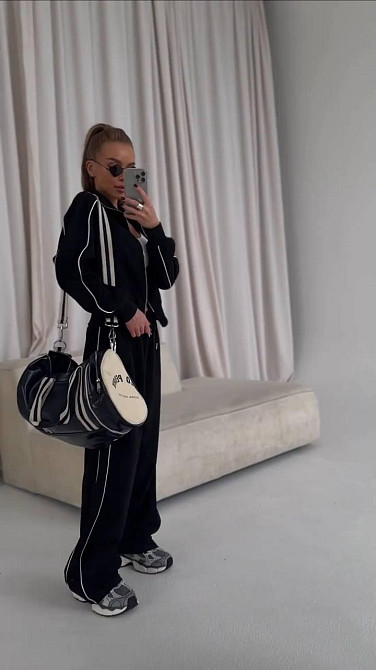 Женский прогулочный костюм двойка: кофта и брюки с кантом двунить Черный, 42/44 Одесса - изображение 2