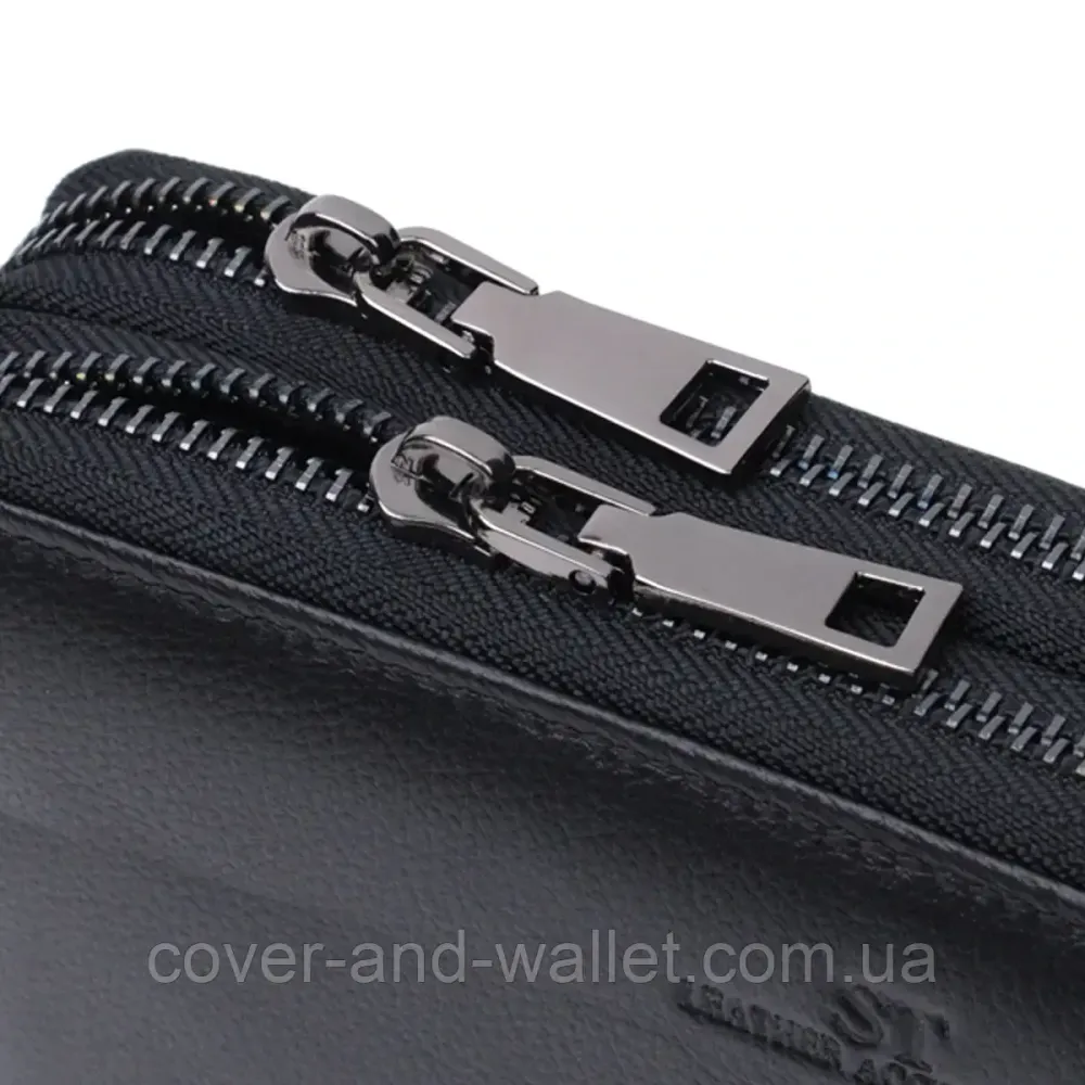 Фірмовий чоловічий гаманець клатч на дві блискавки із натуральної шкіри чорного кольору ST 276 Київ - фото 5