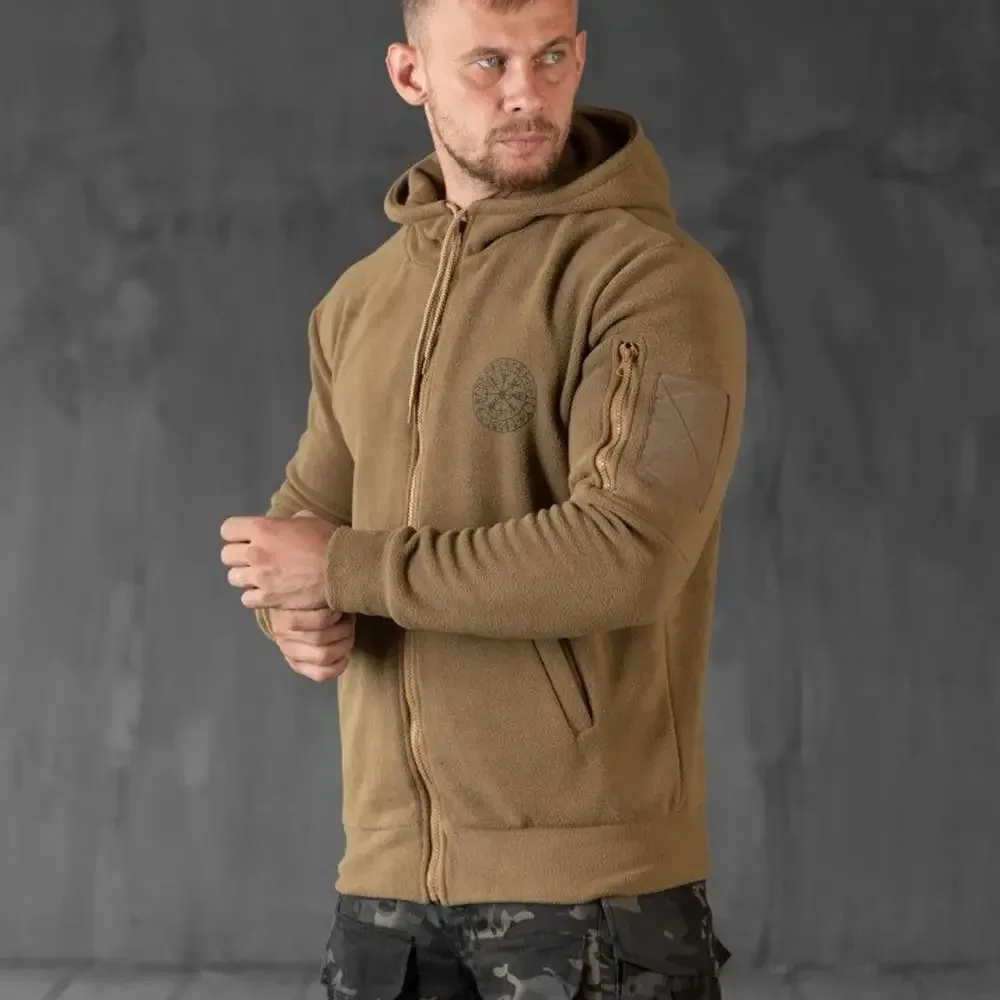 Тактическая флисовая кофта Руны с капюшоном койот теплая мужская Одесса - изображение 3