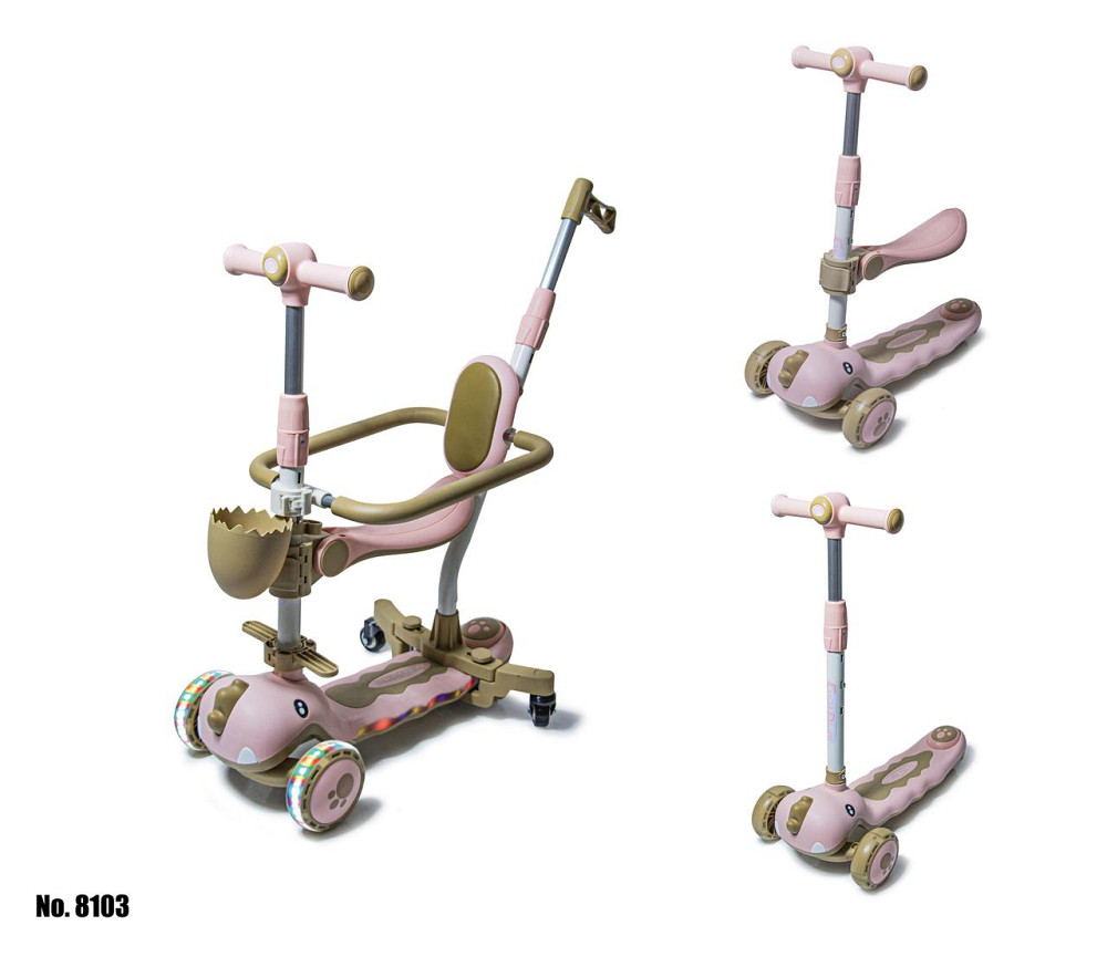 Трехколесный самокат-беговел с бортиком Dinosaur 5 в 1. Розовый. Для деток от 1 года. С музыкой и по Одесса - изображение 5