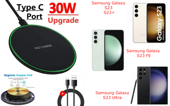 Бездротовий зарядний пристрій Copper до 30W для Samsung Galaxy S23, S23+, S23 FE, S23 Ultra, USB-C, LED Київ