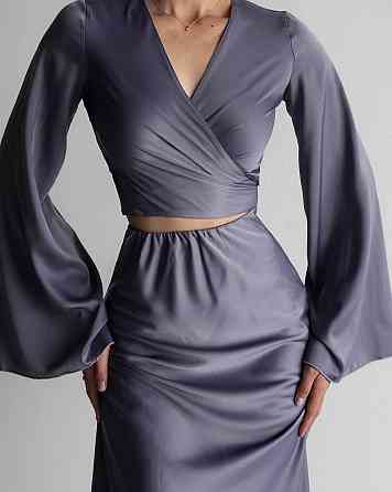 Женский элегантный романтичный костюм двойка Шелк Армани люкс Графит Одесса