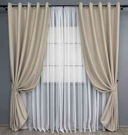 Комплект штор на люверсах VR-Textil Шеніл однотонний № 1691ш Бежевий 150х250 см 2 шт (37-0241) Київ