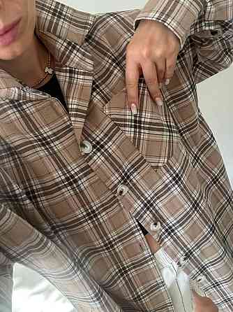 Женская оверсайз рубашка в клетку турецкая фланель Беж 2, 42/48 Одесса