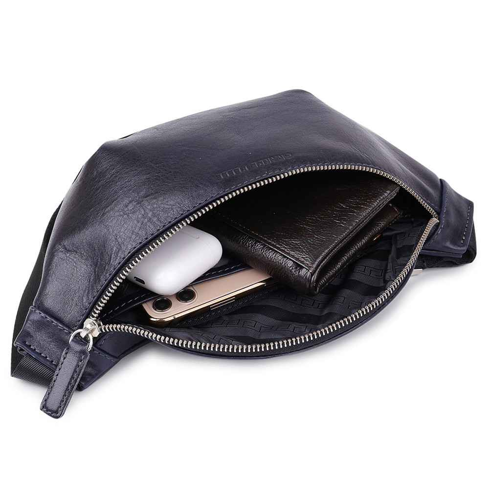 Кожаная бананка унисекс GRANDE PELLE 11569 Черный Киев - изображение 4