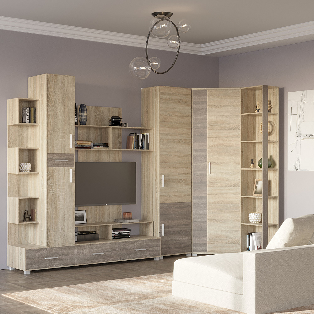 Стенка Эверест Бриз + Пенал 15 + Угловой шкаф ШКУ-14 + Пенал 18 сонома+трюфель (DTM-2244) Львов - изображение 1