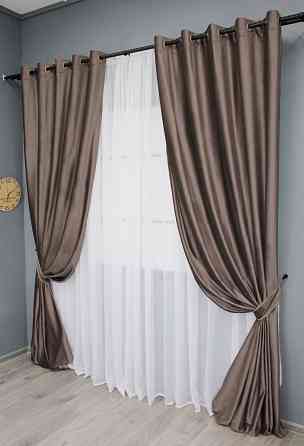 Комплект штор на люверсах VR-Textil Оксамит № 1655ш Какао 150х280 см 2 шт (37-0227) Киев