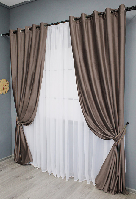 Комплект штор на люверсах VR-Textil Оксамит № 1655ш Какао 150х280 см 2 шт (37-0227) Киев - изображение 3