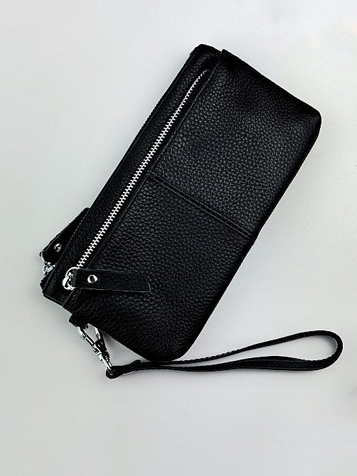 Шкіряний клатч із натуральної зернистої шкіри (Чорний) Суми - фото 1